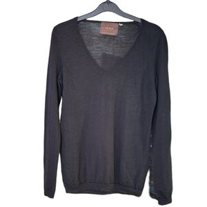 VICTOR ALFARO ExtraFine Merino‎ Wool V-neck Black Sweater Women's Small